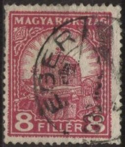 Hungary 408 (or 433?) (used, Eger postmark) 8f crown of St Stephen, lilac rose