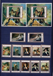 MANAMA 1972 PAINTINGS BY GOYA 2 SETS OF 6 STAMPS & 2 S/S PERF. & IMPERF. MNH