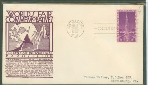US 852 1939 Golden Gate Exposition on an addressed FDC with an Anderson cachet