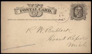 USA 1877 NUNICA Michigan Violet Cancel Postal Card Cover 96317