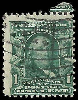 # 300 Blue Green Used Plate Variety Ben Franklin