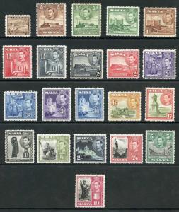 Malta SG217/31 1938-43 KGVI Set of 21 Mixture of U/M & M/M