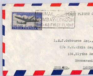 INDIA AIR INTERNATIONAL 1948 Bombay FIRST GB FLIGHT London FDC {samwells}ZN111