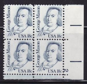 United States 1980 Great Americans 18c George Means Plate Number Block VF/NH