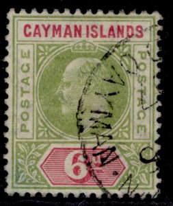 CAYMAN ISLANDS EDVII SG14, 6d olive & rose, FINE USED. Cat £75.