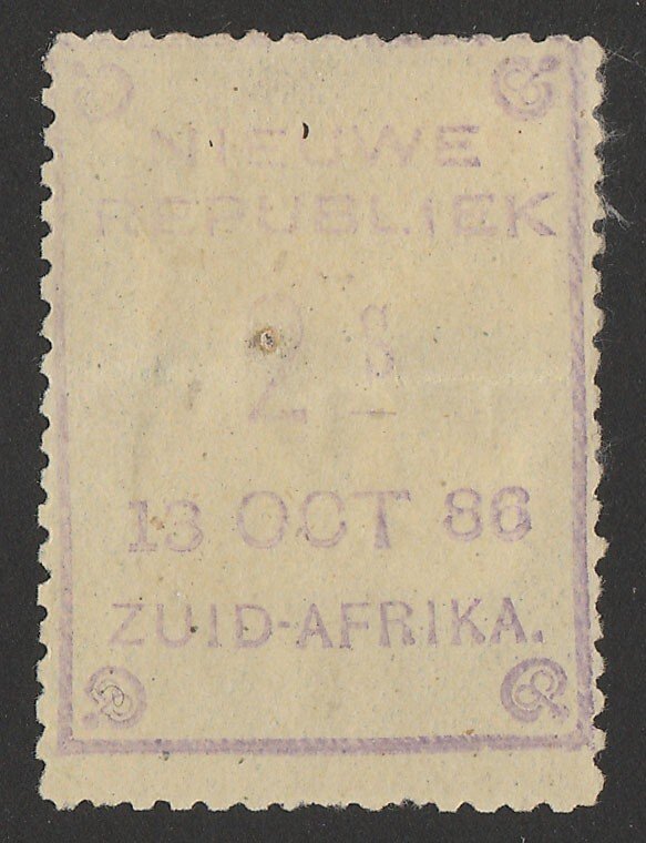 TRANSVAAL - NEW REPUBLIC 1886 (13 Oct) 2s violet on yellow paper.