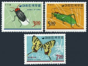 Korea South 499-501,hinged.Mi 552-554.Insects 1966.Firefly,Grasshopper,Butterfly