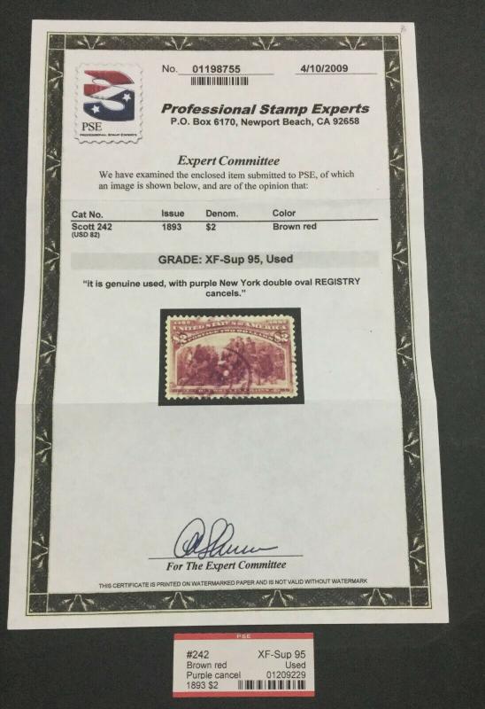 MOMEN: US STAMPS #242 USED PSE GRADED CERT XF-SUP 95