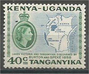 KENYA, UGANDA, TANZANIA, 1958, MNH 20c, Map, Scott 118