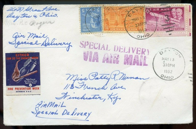 U.S. Scott 807, 804 (2) Prexies plus C39 and E16 on Air Special Delivery Cover 