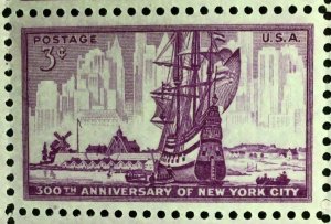 1027    New York City 300th Anniversary   MNH  3 c Sheet of 50   1953