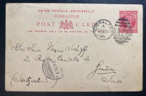 1894 Gibraltar Postal Stationery Postcard Cover To Geneva Switzerland