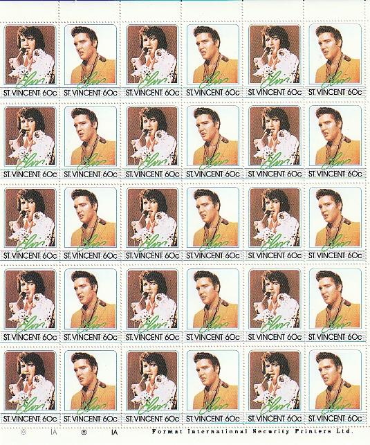 #874-77 a-b St. Vincent Mint OGNH sheets of 30 Elvis Presley