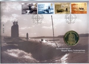 2001 ROYAL NAVY SUBMARINES Coin Cover Royal Mail Medal