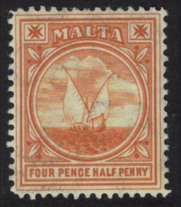 Malta Gozo Fishing Boat 4½d. - brown Wmk Multi Crown 1905 MH SG#57