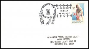 US Wisconsin's Indian Heritage 1980 Tosapex Cancel Cover