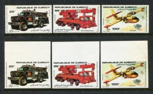 Djibouti perforated & imperforate + deluxe sheets MNH Fire Trucks 1984 x29972