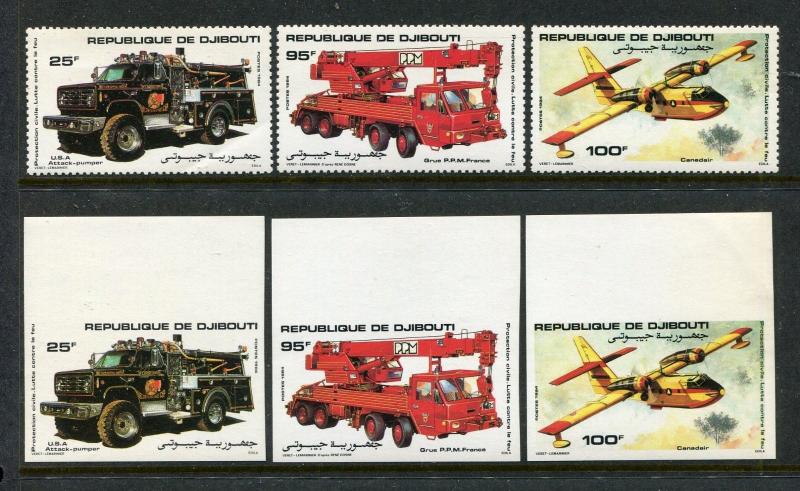 Djibouti perforated & imperforate + deluxe sheets MNH Fire Trucks 1984 x29972