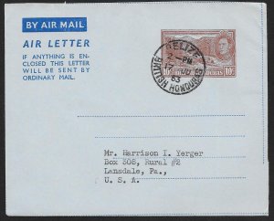 BRITISH HONDURAS Aerogramme 10c King & Mountains 1953 Belize cancel to USA!