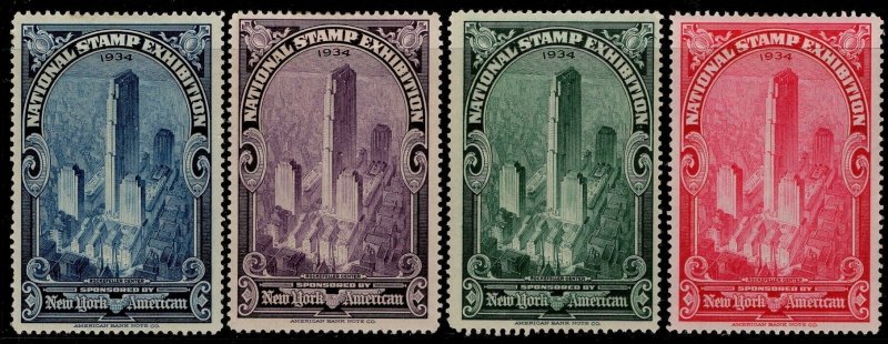 1934 US Poster Stamp National Stamp Exhibition New York Set/4 Unused