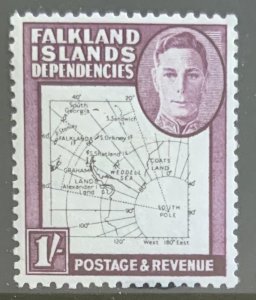 FALKLAND ISLANDS DEP. 1948 THIN  MAP 1/- SGG16. LIGHTLY MOUNTED  MINT )