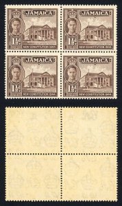 Jamaica SG134a 1 1/2d Block of Four Perf 12.5 x 13 M/M (2 x gum bend) Cat 68 po