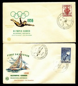 1956 Australia #288 & 289 Olympic Games First Day Covers  (ESP#5201)