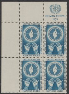 United Nations Scott# 21-22 1953 MNH Corner Blocks of 4