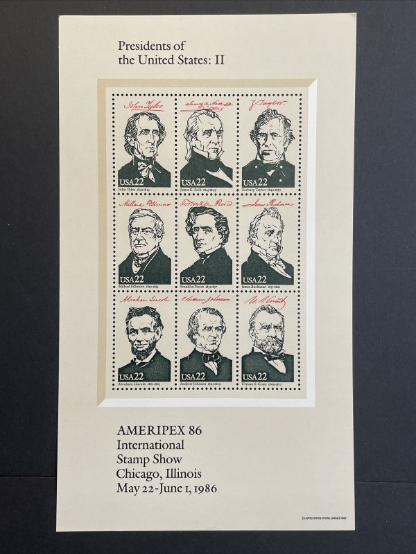 Ameripex '86 President Souvenir Sheets Sc# 2216-2219, FV $7.98