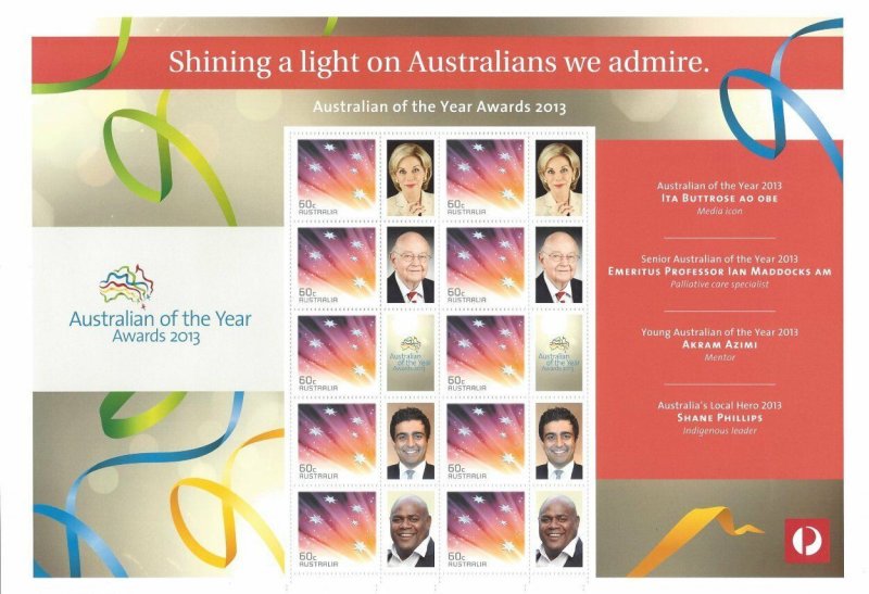 2013 Australia - SES / P-Stamp Sheet - Australian Of The Year Awards 2013