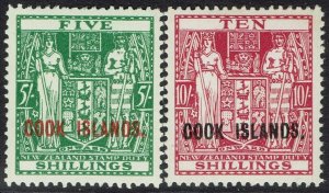 COOK ISLANDS 1943 ARMS NEW ZEALAND OVERPRINTED 5/- AND 10/- WMK MULTI STAR NZ