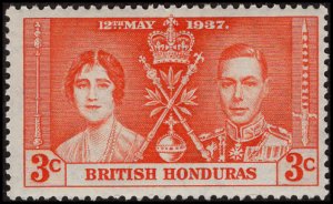 British Honduras 112 - Mint-H - 3c Coronation Issue  (1937) (cv $0.50)