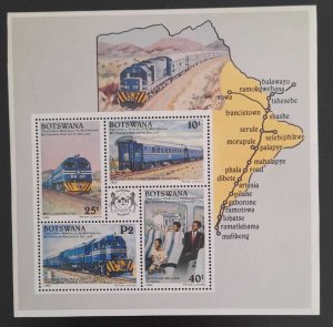 A) 1992 BOTSWANA TRAIN MAP MINIATURE SHEET MNH