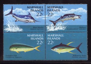 Marshall Islands 127a MNH , Game Fish Block of 4 from 1986.