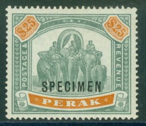 SG 80s Malaya Perak 1895-99. $25 green & orange, overprinted specimen. Fine...