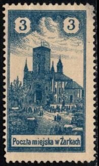 Scarce 1918 Poland 3 Halerzy City Post Żarki Local Postage Stamp Reprint Used