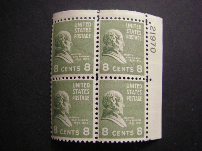 Scott 813, 8c Martin Van Buren, PB4 #21970 UR, MNH Prexie Beauty Durland premium
