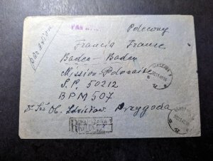 1949 Registered Poland Airmail Cover Warsaw to Baden Germany Polish Mission