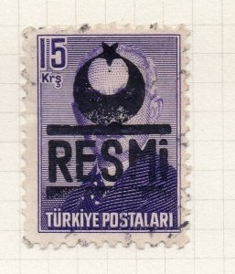 Turkey 1951-54 Early Issue Fine Used 15k. Resmi Optd NW-17786