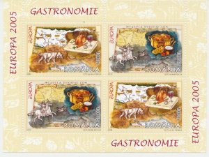 2005 Europa Cept, Romania, 4 Value 355B Mini Sheet, Gastronomy - MNH**