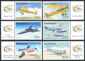 Bahamas 1080-1085-label, MNH. Powered Flight, centenary, 2003. Planes.