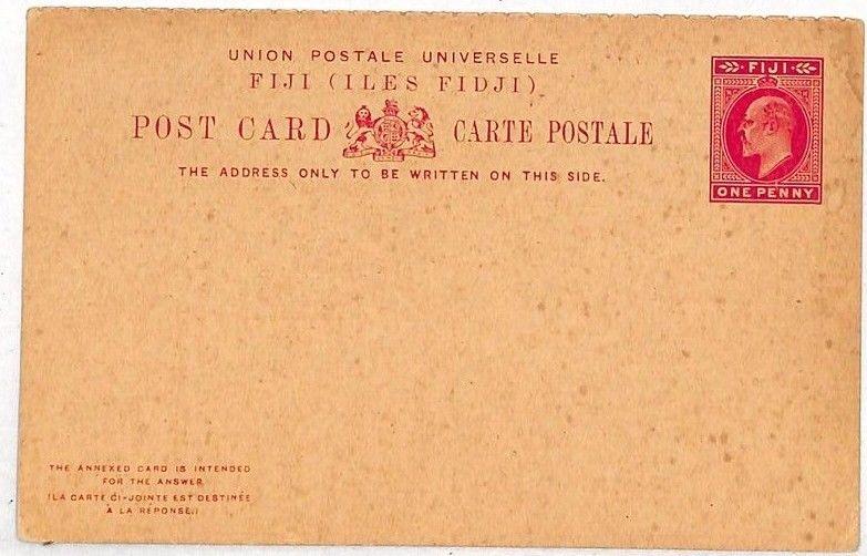 FIJI Unused KEVII 1d + 1d Reply Postcard 1902 Stationery {samwells-covers} VV313