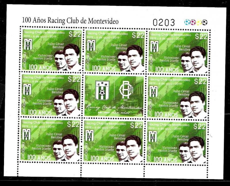 URUGUAY 2019 SPORTS FOOTBALL SOCCER RACING CLUB OF MONTEVIDEO MINISHEET MNH 