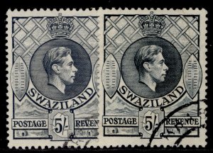 SWAZILAND GVI SG37a + 37b, 5s SHADE VARIETIES, FINE USED. Cat £77.