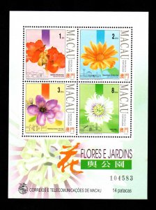 Macau Macao 1993 Garden Flowers S/S block of 4 stamps MNH mint