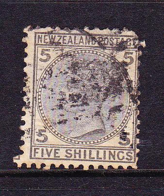 NEW ZEALAND 1874 5/- QV FSF FU SG 186