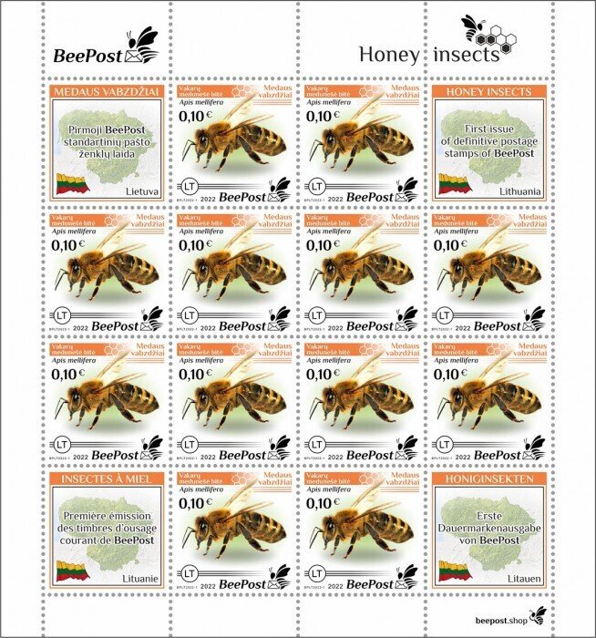 BEEPOST LITHUANIA - 2022 - Honey Insects - Perf 12v Sheet - M N H -Private Issue