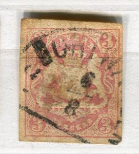 GERMANY; BAVARIA 1867 early classic Imperf issue used 3k. fine Postmark