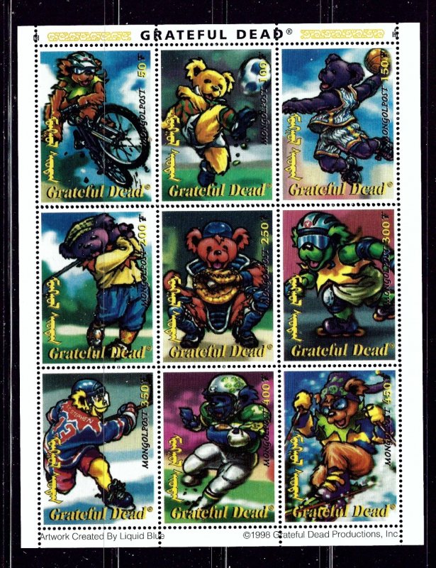 Mongolia 2330M MNH 1998 Grateful Dead sheet of 9