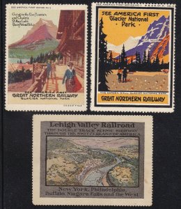 US Vintage 3 Railroad Cinderella Stamps Great Northern & Lehigh Valley RR (L25)